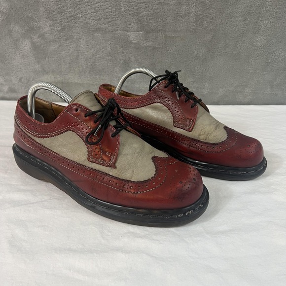 Vintage Dr. Martens 3989/28 Shoes Mens Size 7 Red Gray Leather Brogue Colorblock - Picture 3 of 9